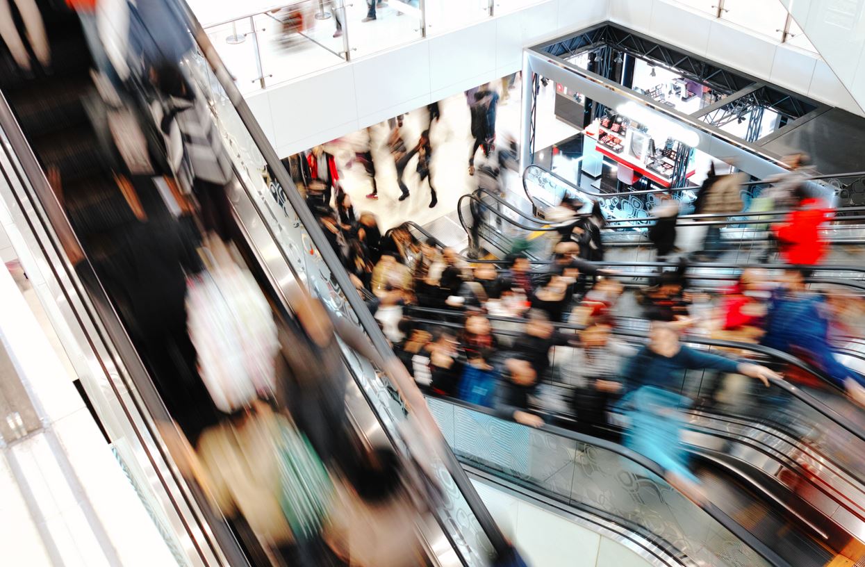 Rush hour stock photo blurred image of people on an escalator