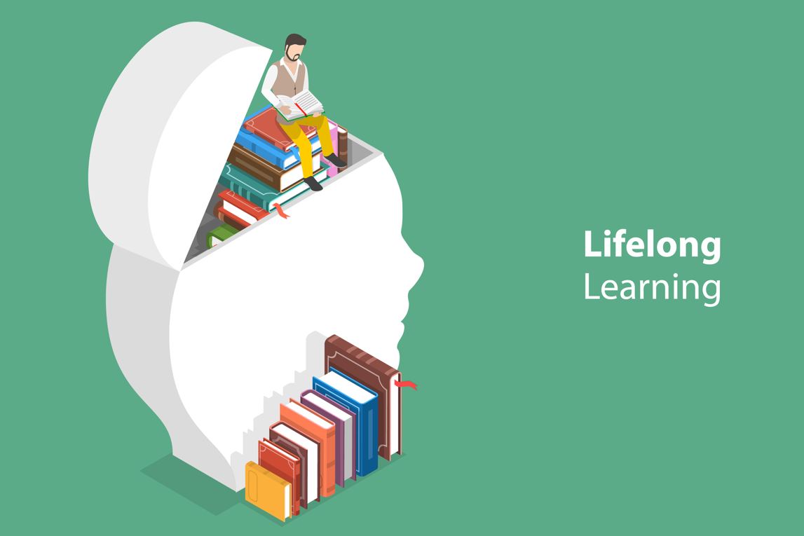 illustration of lifelong learning man sitting in brain with book.JPG
