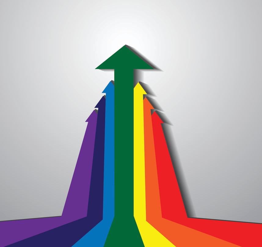 Vector : Rainbow arrows up with perspective stock illustration