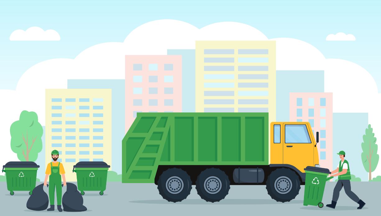 recycling truck in green illustration