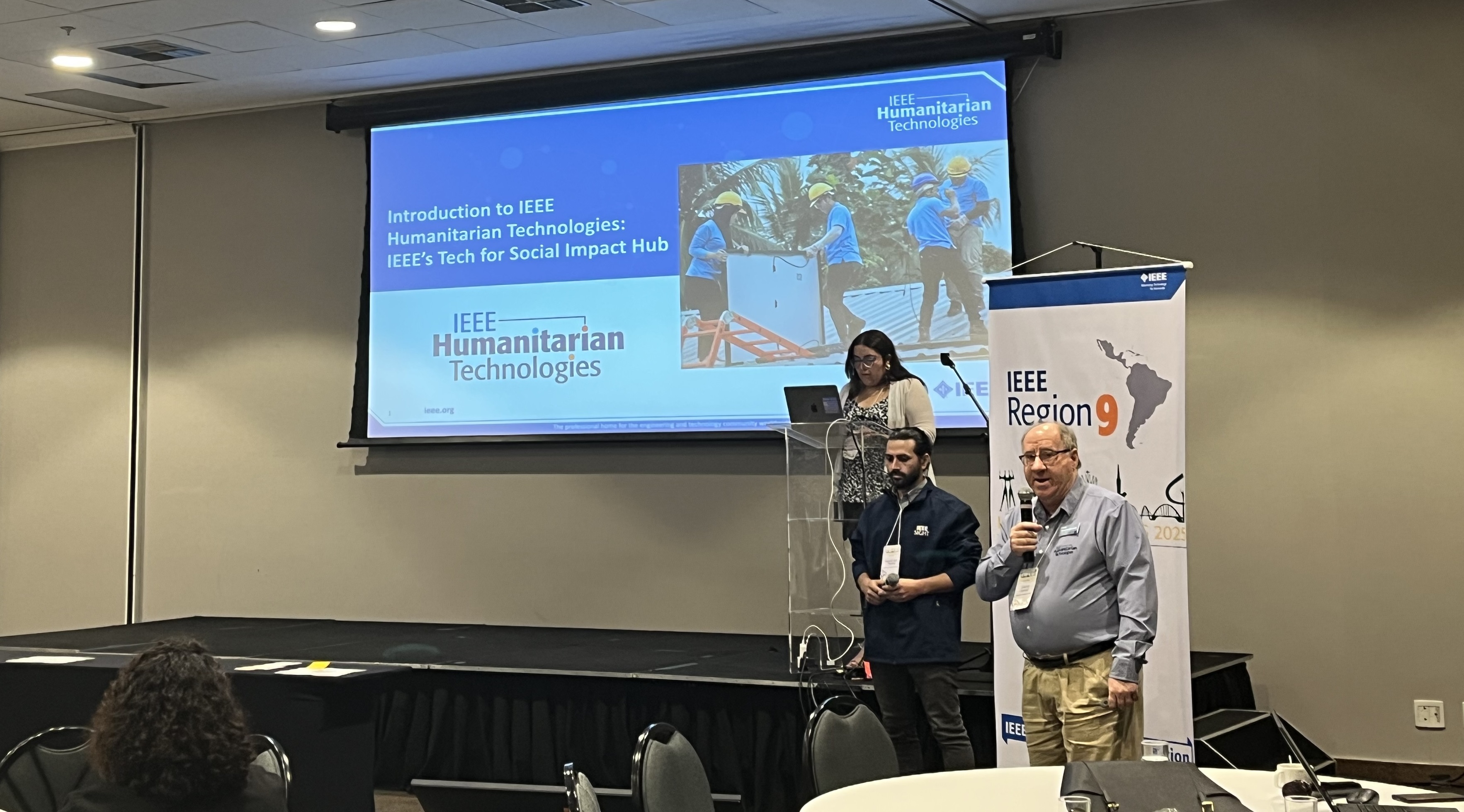 A presentation on IEEE Humanitarian Technologies and their Tech for Social Impact Hub.