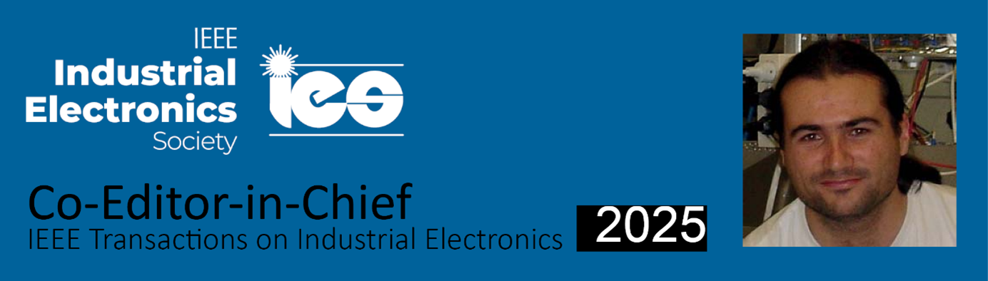 Announcement for the 2025 Co-Editor-in-Chief of the IEEE Transactions on Industrial Electronics, featuring the society logo and a headshot.